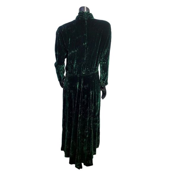 Vintage 80s Carroll Reed M/L Emerald‎ Green Crushed Velvet Mockneck L/S Dress - Picture 8 of 12